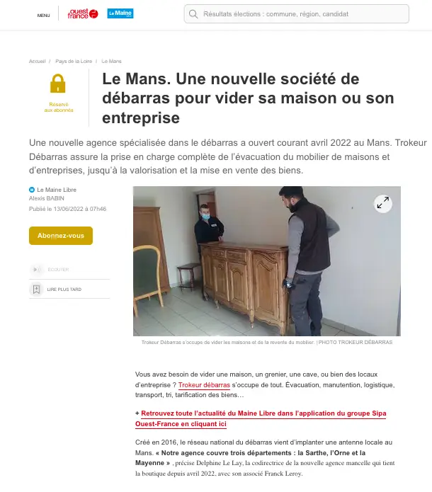Le journal OUEST-FRANCE à propos de TROKEUR DÉBARRAS